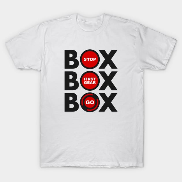 "Box Box Box" F1 Pitstop Lollipop Design T-Shirt by DavidSpeedDesign